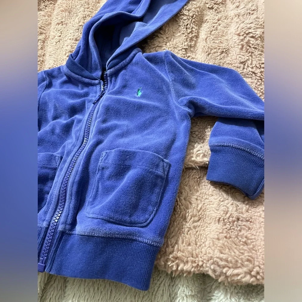 EUC Polo Ralph Lauren Blue Velour Zip Front Hoodie